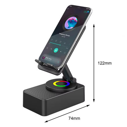 Bluetooth Audio Power Phone Holder with Rotating Stand and Wireless Speaker - Adjustable and Foldable Cell Phone Stand