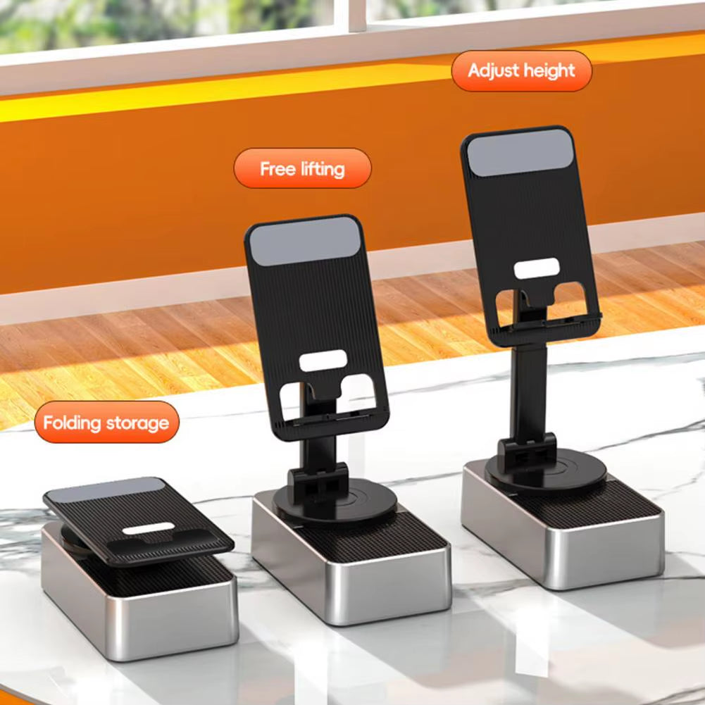 Bluetooth Audio Power Phone Holder with Rotating Stand and Wireless Speaker - Adjustable and Foldable Cell Phone Stand