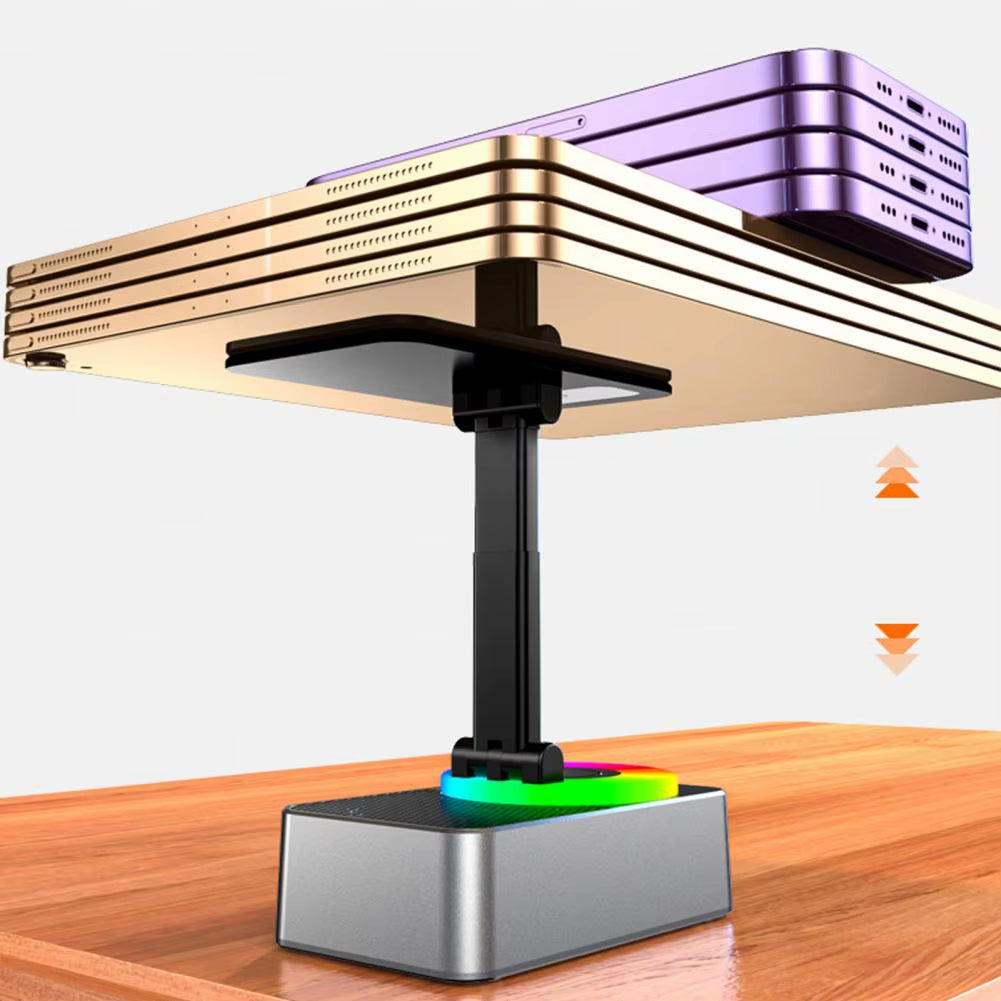 Bluetooth Audio Power Phone Holder with Rotating Stand and Wireless Speaker - Adjustable and Foldable Cell Phone Stand