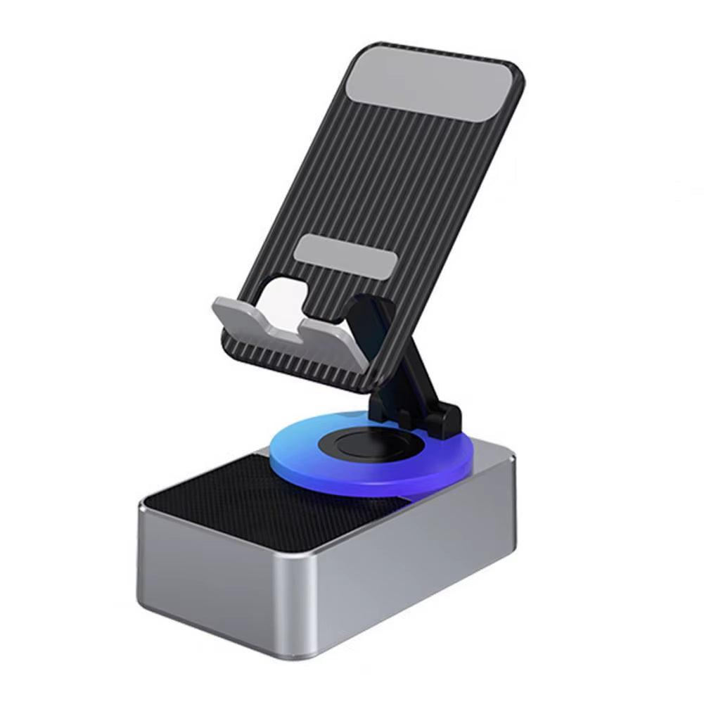 Bluetooth Audio Power Phone Holder with Rotating Stand and Wireless Speaker - Adjustable and Foldable Cell Phone Stand
